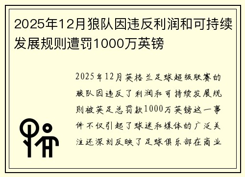 2025年12月狼队因违反利润和可持续发展规则遭罚1000万英镑 2025年12月狼队因违反利润和可持续发展规则遭罚1000万英镑